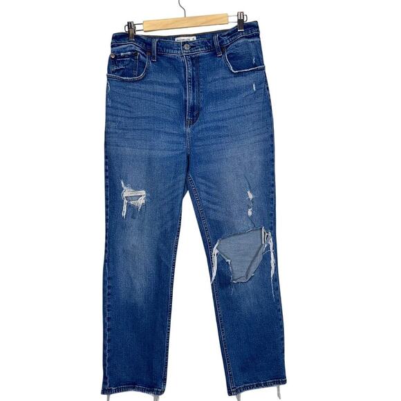 Abercrombie & Fitch Ankle Straight Ultra High Rise Jeans Distressed Size 32 Plus - Picture 2 of 7